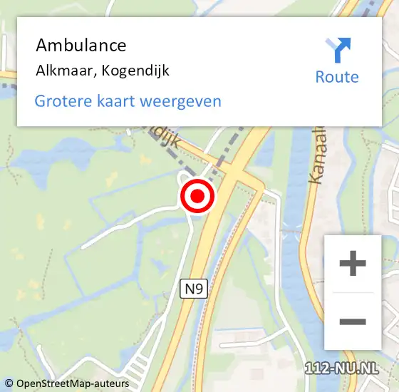 Locatie op kaart van de 112 melding: Ambulance Alkmaar, Kogendijk op 24 april 2022 20:00