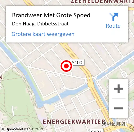 Locatie op kaart van de 112 melding: Brandweer Met Grote Spoed Naar Den Haag, Dibbetsstraat op 24 april 2022 20:27