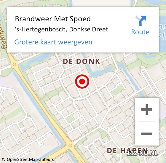 Locatie op kaart van de 112 melding: Brandweer Met Spoed Naar 's-Hertogenbosch, Donkse Dreef op 24 april 2022 20:55