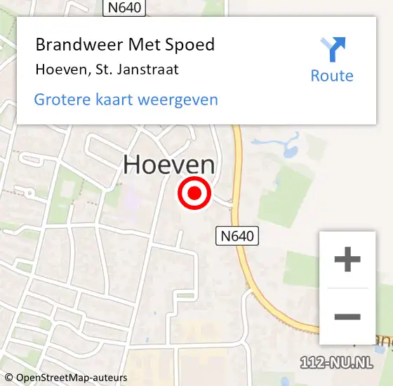 Locatie op kaart van de 112 melding: Brandweer Met Spoed Naar Hoeven, St. Janstraat op 25 april 2022 02:58
