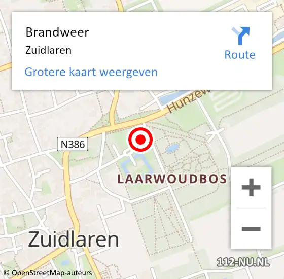 Locatie op kaart van de 112 melding: Brandweer Zuidlaren op 25 april 2022 07:21