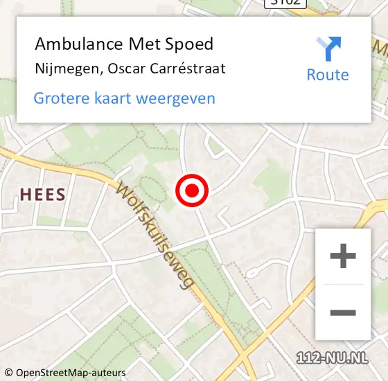 Locatie op kaart van de 112 melding: Ambulance Met Spoed Naar Nijmegen, Oscar Carréstraat op 25 april 2022 09:32