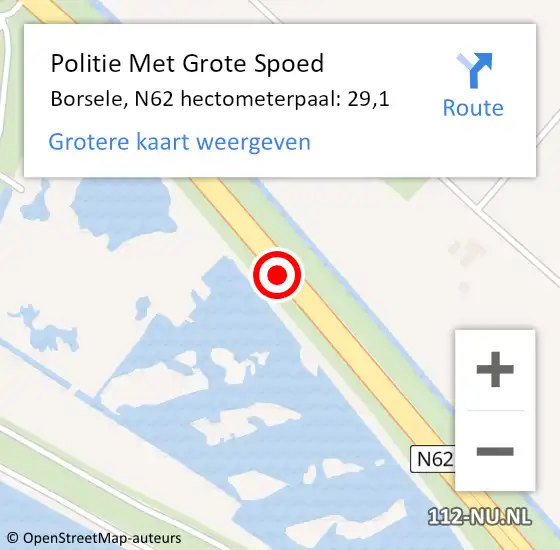 Locatie op kaart van de 112 melding: Politie Met Grote Spoed Naar Borsele, N62 hectometerpaal: 29,1 op 25 april 2022 12:34