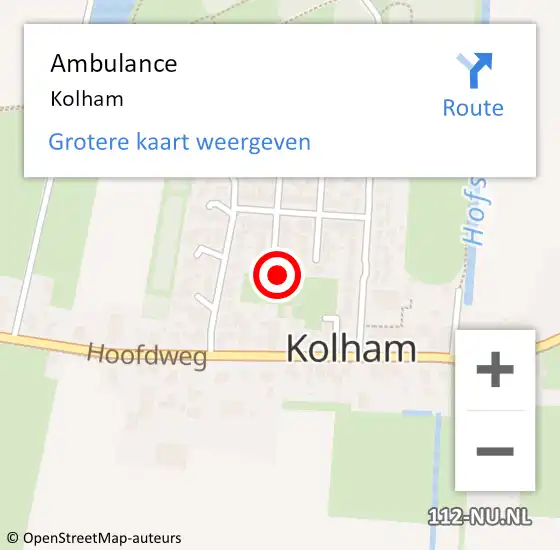 Locatie op kaart van de 112 melding: Ambulance Kolham op 25 april 2022 13:01