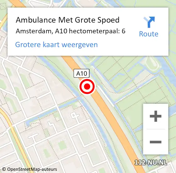Locatie op kaart van de 112 melding: Ambulance Met Grote Spoed Naar Amsterdam, A10 hectometerpaal: 6 op 25 april 2022 13:07
