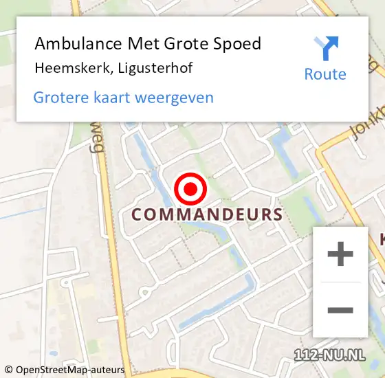 Locatie op kaart van de 112 melding: Ambulance Met Grote Spoed Naar Heemskerk, Ligusterhof op 25 april 2022 14:37