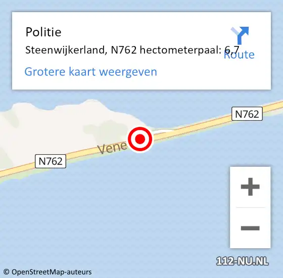 Locatie op kaart van de 112 melding: Politie Steenwijkerland, N762 hectometerpaal: 6,7 op 25 april 2022 15:37