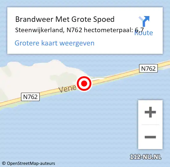 Locatie op kaart van de 112 melding: Brandweer Met Grote Spoed Naar Steenwijkerland, N762 hectometerpaal: 6,7 op 25 april 2022 15:38
