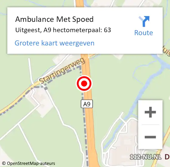 Locatie op kaart van de 112 melding: Ambulance Met Spoed Naar Uitgeest, A9 hectometerpaal: 63 op 25 april 2022 17:15
