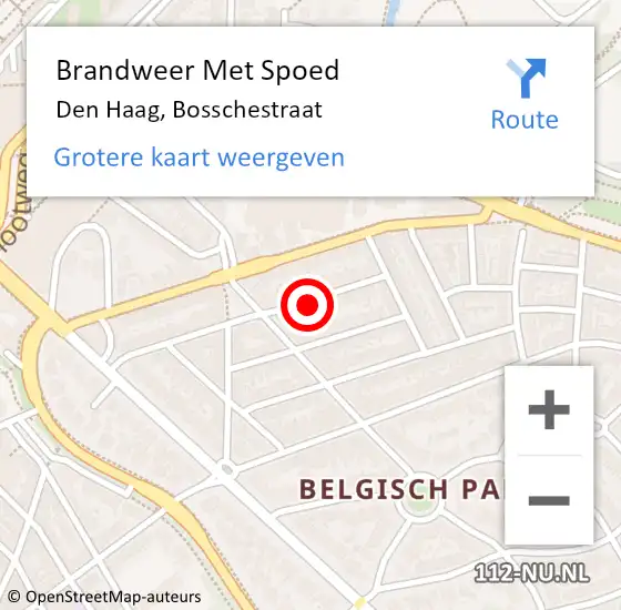 Locatie op kaart van de 112 melding: Brandweer Met Spoed Naar Den Haag, Bosschestraat op 25 april 2022 18:00