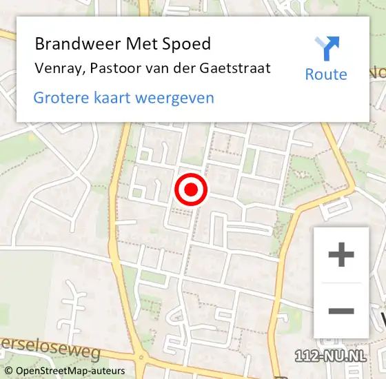 Locatie op kaart van de 112 melding: Brandweer Met Spoed Naar Venray, Pastoor van der Gaetstraat op 25 april 2022 18:01