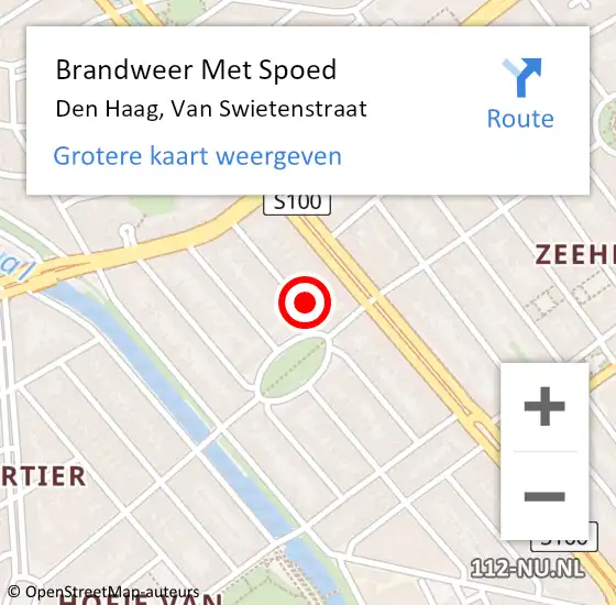 Locatie op kaart van de 112 melding: Brandweer Met Spoed Naar Den Haag, Van Swietenstraat op 25 april 2022 18:34