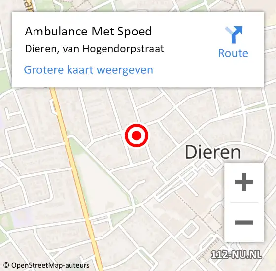 Locatie op kaart van de 112 melding: Ambulance Met Spoed Naar Dieren, van Hogendorpstraat op 25 april 2022 19:33
