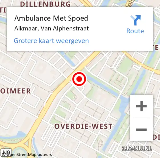 Locatie op kaart van de 112 melding: Ambulance Met Spoed Naar Alkmaar, Van Alphenstraat op 25 april 2022 20:12