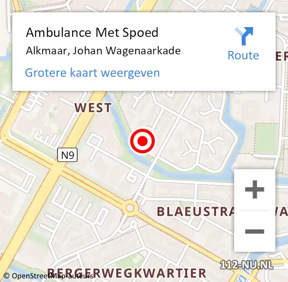 Locatie op kaart van de 112 melding: Ambulance Met Spoed Naar Alkmaar, Johan Wagenaarkade op 25 april 2022 22:52