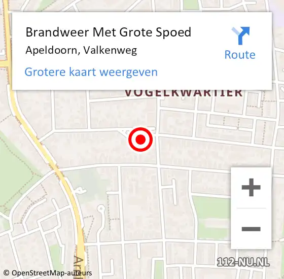 Locatie op kaart van de 112 melding: Brandweer Met Grote Spoed Naar Apeldoorn, Valkenweg op 25 april 2022 23:17