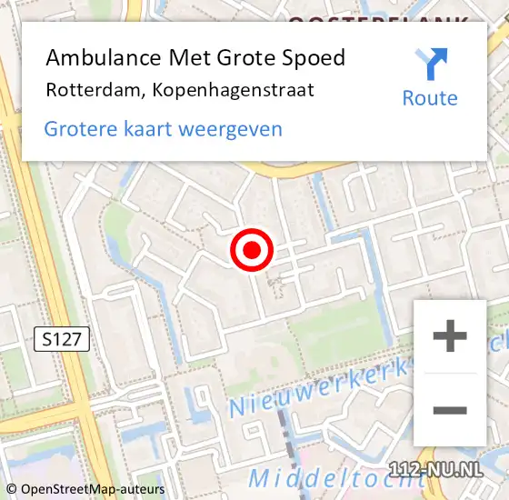 Locatie op kaart van de 112 melding: Ambulance Met Grote Spoed Naar Rotterdam, Kopenhagenstraat op 25 april 2022 23:25