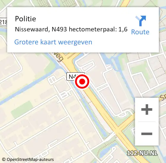 Locatie op kaart van de 112 melding: Politie Bernisse, N493 hectometerpaal: 1,6 op 26 april 2022 07:31