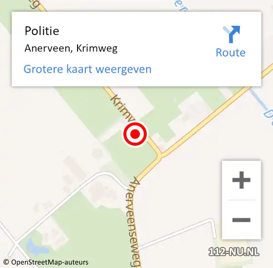 Locatie op kaart van de 112 melding: Politie Anerveen, Krimweg op 26 april 2022 11:15