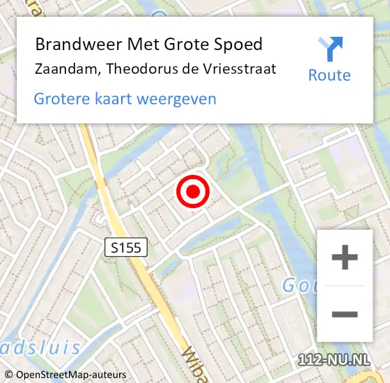 Locatie op kaart van de 112 melding: Brandweer Met Grote Spoed Naar Zaandam, Theodorus de Vriesstraat op 26 april 2022 12:54