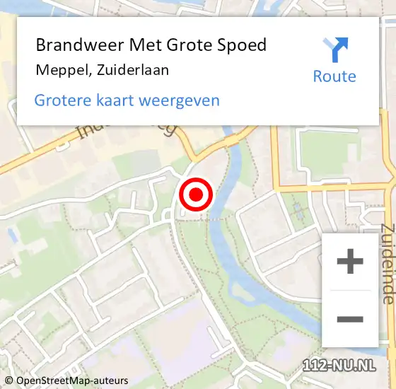 Locatie op kaart van de 112 melding: Brandweer Met Grote Spoed Naar Meppel, Zuiderlaan op 26 april 2022 14:13