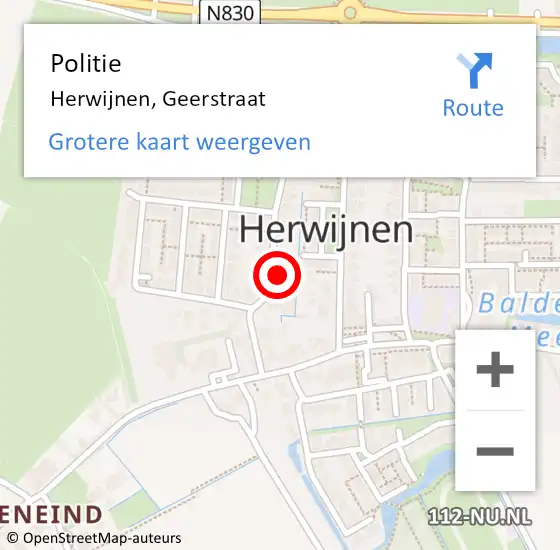 Locatie op kaart van de 112 melding: Politie Herwijnen, Geerstraat op 26 april 2022 15:23