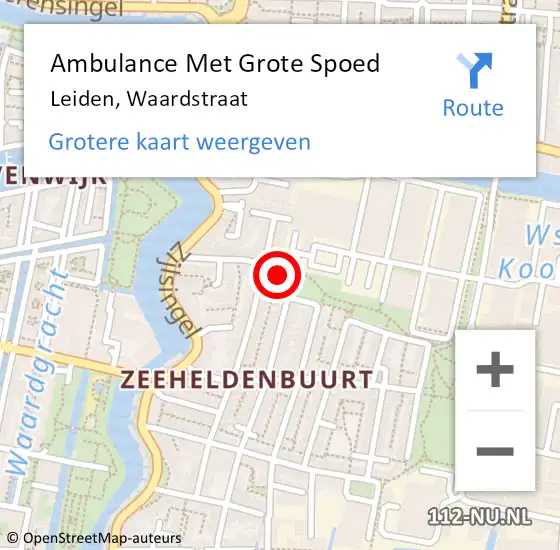 Locatie op kaart van de 112 melding: Ambulance Met Grote Spoed Naar Leiden, Waardstraat op 26 april 2022 16:29