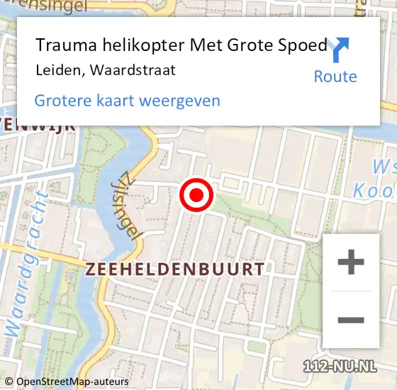 Locatie op kaart van de 112 melding: Trauma helikopter Met Grote Spoed Naar Leiden, Waardstraat op 26 april 2022 16:30
