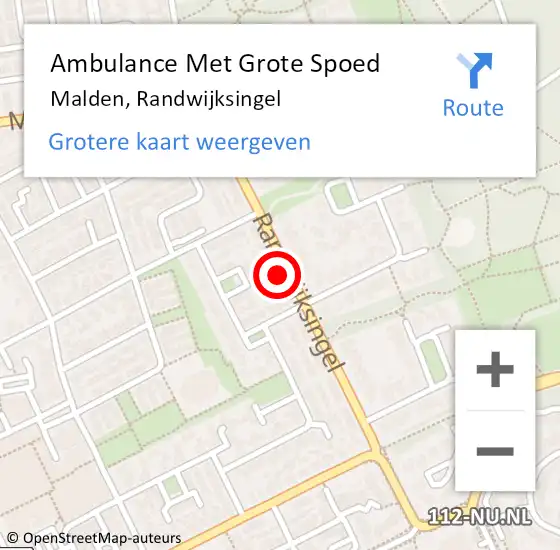 Locatie op kaart van de 112 melding: Ambulance Met Grote Spoed Naar Malden, Randwijksingel op 26 april 2022 21:19