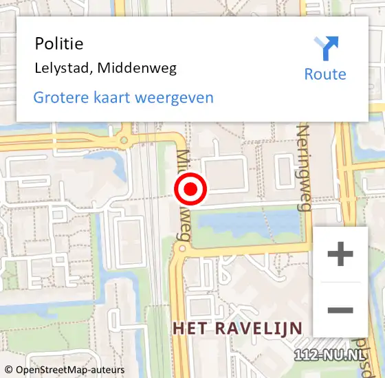 Locatie op kaart van de 112 melding: Politie Lelystad, Middenweg op 26 april 2022 23:22
