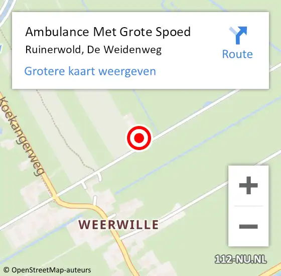 Locatie op kaart van de 112 melding: Ambulance Met Grote Spoed Naar Ruinerwold, De Weidenweg op 26 april 2022 23:23