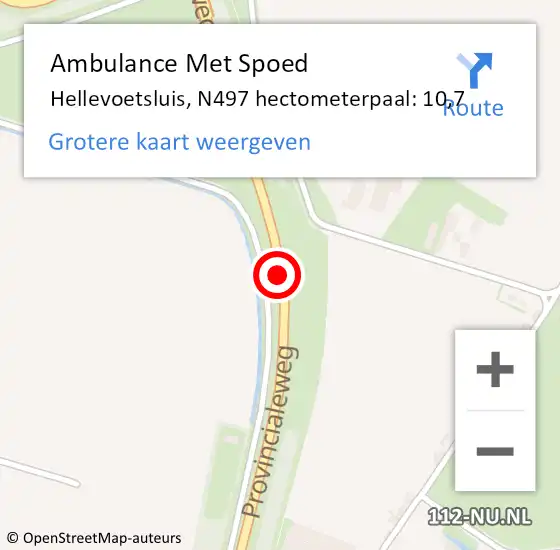 Locatie op kaart van de 112 melding: Ambulance Met Spoed Naar Hellevoetsluis, N497 hectometerpaal: 10,7 op 27 april 2022 00:55