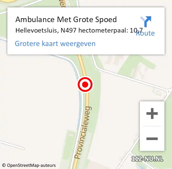Locatie op kaart van de 112 melding: Ambulance Met Grote Spoed Naar Hellevoetsluis, N497 hectometerpaal: 10,7 op 27 april 2022 01:02