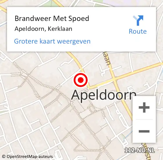 Locatie op kaart van de 112 melding: Brandweer Met Spoed Naar Apeldoorn, Kerklaan op 27 april 2022 10:03