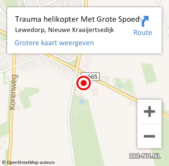 Locatie op kaart van de 112 melding: Trauma helikopter Met Grote Spoed Naar Lewedorp, Nieuwe Kraaijertsedijk op 27 april 2022 14:52