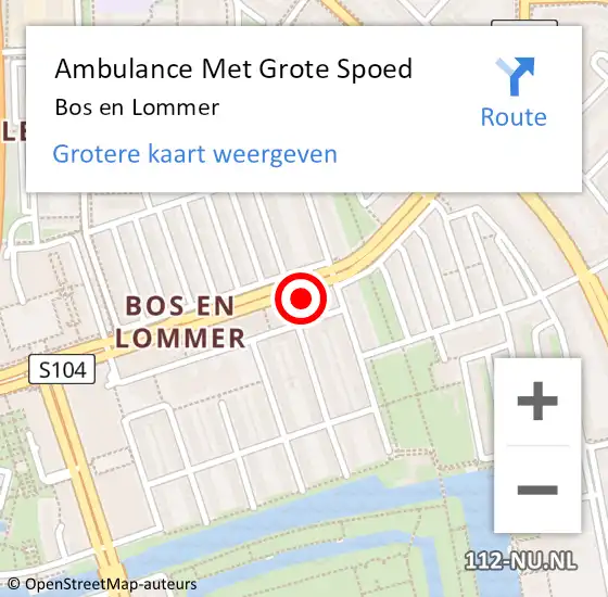 Locatie op kaart van de 112 melding: Ambulance Met Grote Spoed Naar Bos en Lommer op 27 april 2022 16:12