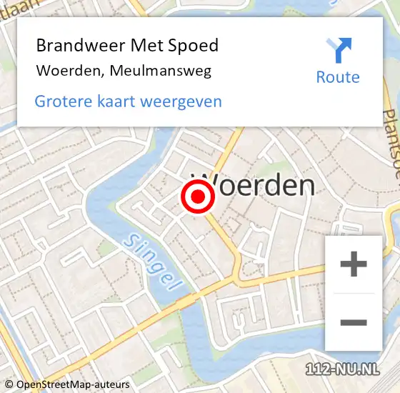 Locatie op kaart van de 112 melding: Brandweer Met Spoed Naar Woerden, Meulmansweg op 27 april 2022 18:28