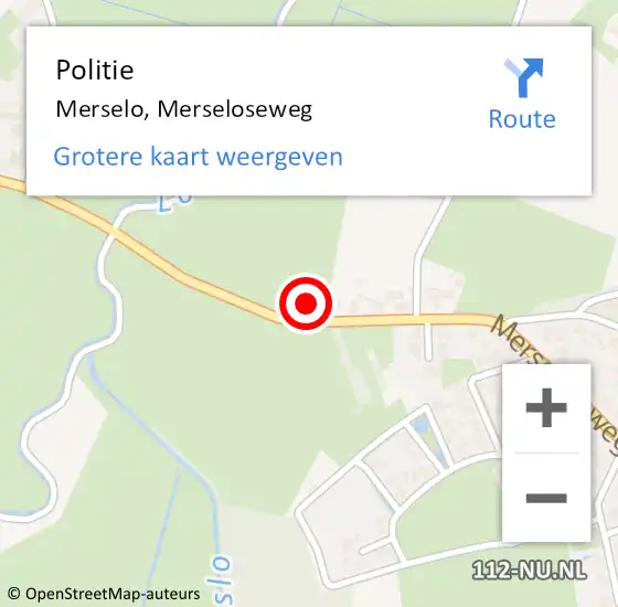 Locatie op kaart van de 112 melding: Politie Merselo, Merseloseweg op 27 april 2022 21:26