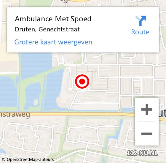Locatie op kaart van de 112 melding: Ambulance Met Spoed Naar Druten, Genechtstraat op 27 april 2022 22:56