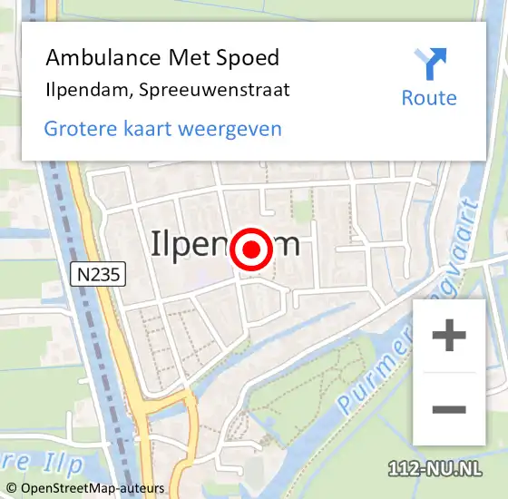 Locatie op kaart van de 112 melding: Ambulance Met Spoed Naar Ilpendam, Spreeuwenstraat op 27 april 2022 23:08
