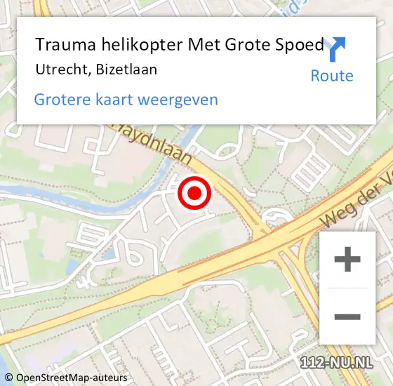 Locatie op kaart van de 112 melding: Trauma helikopter Met Grote Spoed Naar Utrecht, Bizetlaan op 27 april 2022 23:48