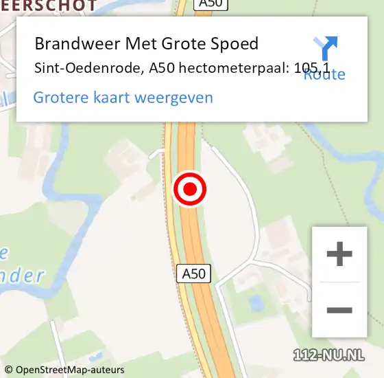 Locatie op kaart van de 112 melding: Brandweer Met Grote Spoed Naar Sint-Oedenrode, A50 hectometerpaal: 105,1 op 28 april 2022 00:58