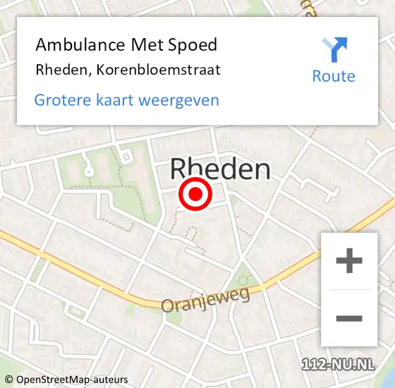 Locatie op kaart van de 112 melding: Ambulance Met Spoed Naar Rheden, Korenbloemstraat op 28 april 2022 07:57
