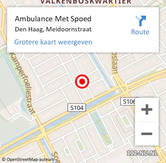 Locatie op kaart van de 112 melding: Ambulance Met Spoed Naar Den Haag, Meidoornstraat op 28 april 2022 12:12