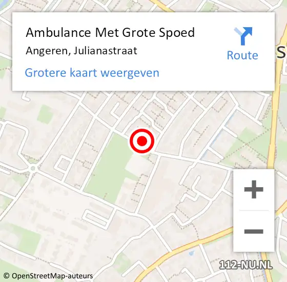 Locatie op kaart van de 112 melding: Ambulance Met Grote Spoed Naar Angeren, Julianastraat op 28 april 2022 13:16