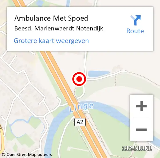 Locatie op kaart van de 112 melding: Ambulance Met Spoed Naar Beesd, Marienwaerdt Notendijk op 28 april 2022 14:25