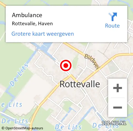 Locatie op kaart van de 112 melding: Ambulance Rottevalle, Haven op 28 april 2022 14:26