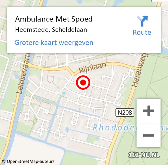 Locatie op kaart van de 112 melding: Ambulance Met Spoed Naar Heemstede, Scheldelaan op 28 april 2022 14:40