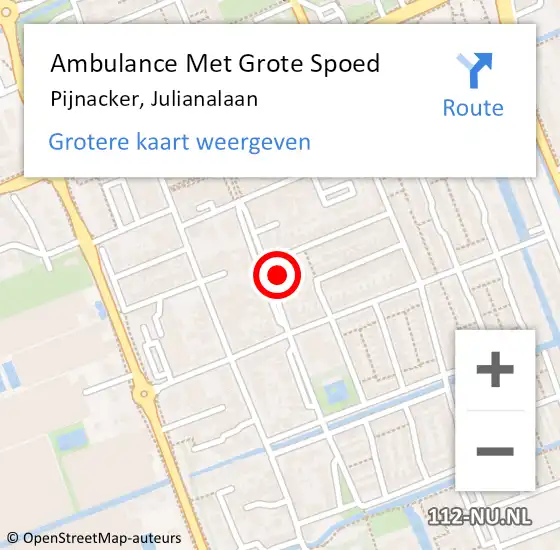 Locatie op kaart van de 112 melding: Ambulance Met Grote Spoed Naar Pijnacker, Julianalaan op 28 april 2022 14:51