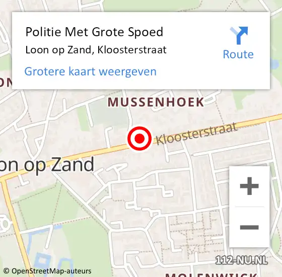 Locatie op kaart van de 112 melding: Politie Met Grote Spoed Naar Loon op Zand, Kloosterstraat op 28 april 2022 16:24
